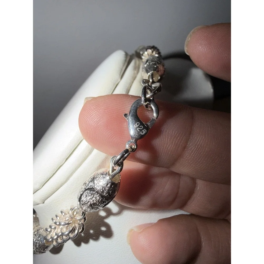 Vintage Sterling Silver 925 Filigree Bead Choker Necklace Lobster Clasp